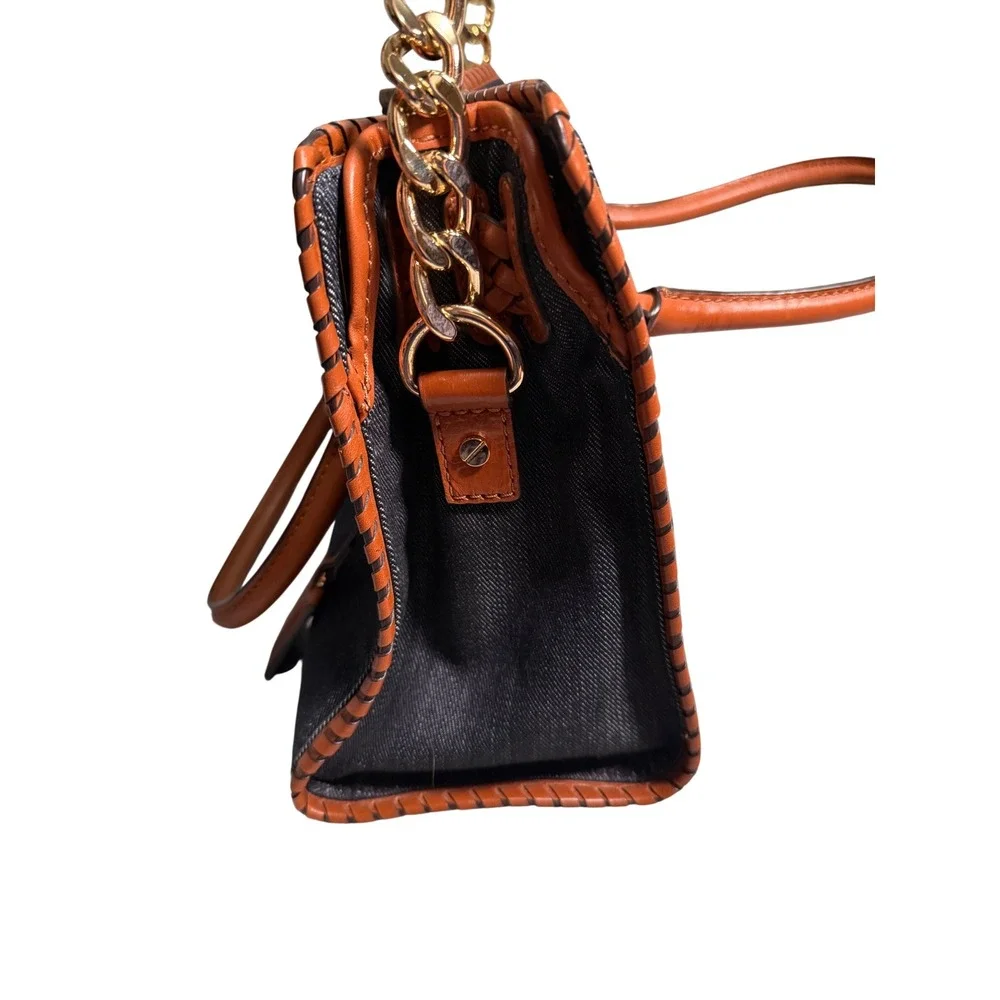 Michael Kors Hamilton Whipstitch Denim Leather Satchel Shoulder Bag Purse